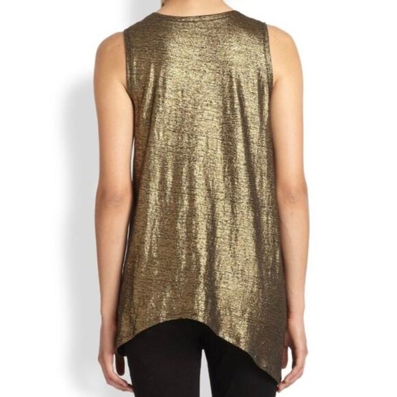 Eileen Fisher Metallic Gold Asymmetric Sleeveless Organic Linen Blouse Medium - Picture 2 of 8